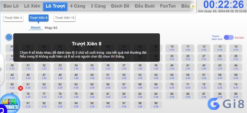 Người chơi cần chọn 8 con số có 2 chữ số từ 00 đến 99